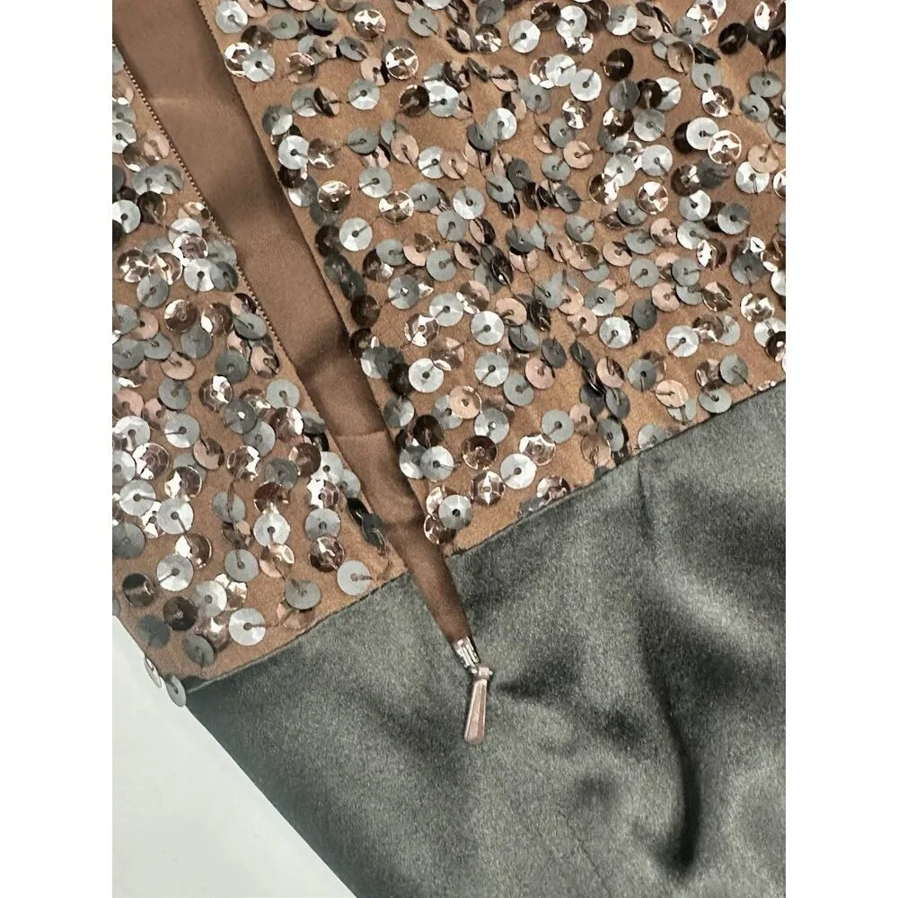 DKNY Womens Brown Sequined Knee-Length Cocktail and Party Dress Size Small Pull